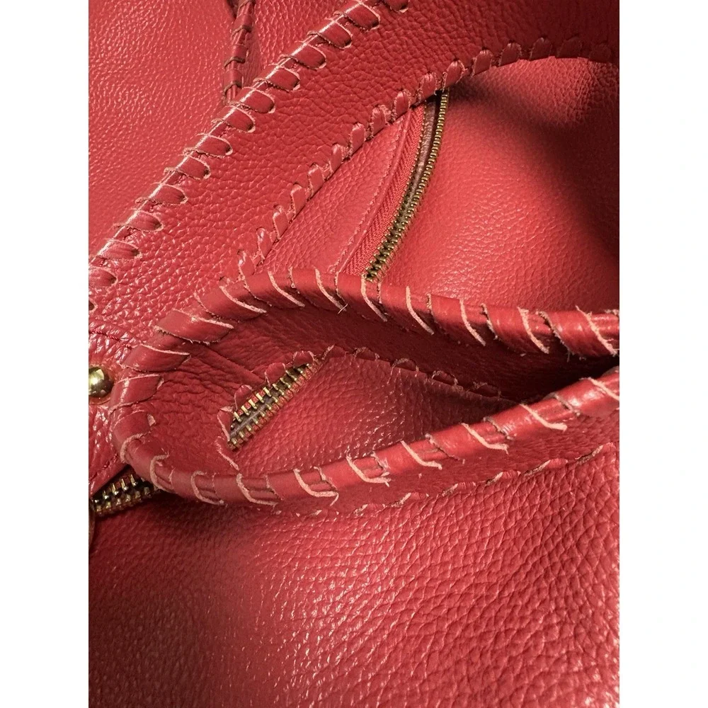 ONNA EHRLICH RACHEL Red Pebbled Leather Large Hobo Bag Purse Tassle Designer Zip
